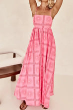 Pink Patterned Maxi Sundress with Ruched and Smocked Details