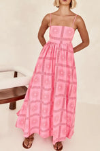 Pink Patterned Maxi Sundress with Ruched and Smocked Details