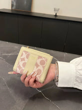 Pink Patterned Mini PU Leather Wallet with Size Conversion Details