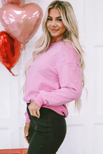 Pearl Round Neck Dropped Shoulder Sweatshirt Woman Sweatshirts