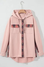 Pink Plaid Oversized Fleece Hoodie with Drawstring Hood and Pockets