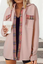 Pink plaid oversized fleece hoodie with drawstring hood and pockets