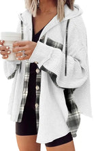 Oversized pink plaid fleece hoodie with drawstring, pockets, waffle knit