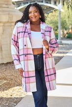 Pink plaid wool lapel collar coat with button closure and pockets