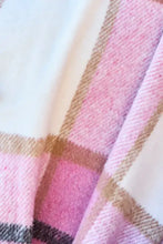 Pink plaid lapel collar coat with fleece throw blanket accents