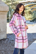 Pink plaid wool lapel collar coat with button closure and pockets