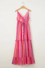 Pink printed surplice maxi cami dress with tie waist