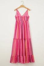 Pink printed surplice maxi cami dress with tiered geometric patterns