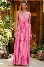 Pink printed surplice maxi cami dress with tie waist