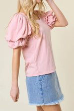Pink Puff Sleeve Top with Denim Skort for Women