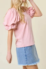 Pink Puff Sleeve Top with Denim Skort for Women Woman T Shirts