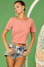 Pink Rib Knit Crop Top with Back Cross Tie Detailing