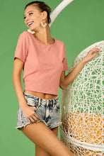 Pink Rib Knit Crop Top with Back Cross Tie Detailing Woman T Shirts
