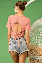 Pink Rib Knit Crop Top with Back Cross Tie Detailing