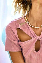 Pink Rib Knit Twist Detailed Top with Shoulder Cutouts