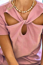 Pink Rib Knit Twist Detailed Top with Shoulder Cutouts
