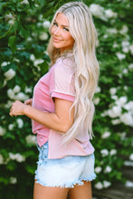 Pink Ribbed Colorblock Short Sleeve Top for Women