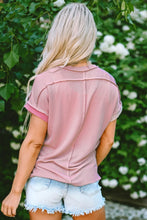 Pink Ribbed Colorblock Short Sleeve Top for Women