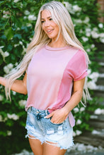 Pink Ribbed Colorblock Short Sleeve Top for Women