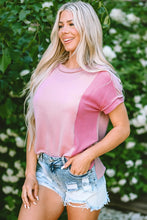 Pink Ribbed Colorblock Short Sleeve Top for Women