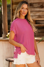 Pink Ribbed Exposed Seam Top with White Denim Shorts for Women