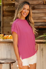 Pink Ribbed Exposed Seam Top with White Denim Shorts for Women