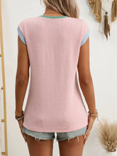 Pink Ribbed Knit Neck Cap Sleeve T Shirt for Women Woman T Shirts