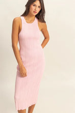 Pink Ribbed Knit Round Neck Bodycon Midi Dress SOFT PINK