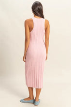Pink Ribbed Knit Round Neck Bodycon Midi Dress