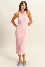 Pink Ribbed Knit Round Neck Bodycon Midi Dress