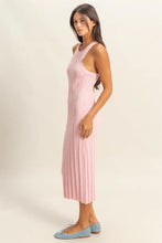 Pink Ribbed Knit Round Neck Bodycon Midi Dress
