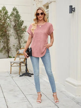 Pink Ribbed Knit Top for Women with Stretchy Rayon Blend Woman T Shirts
