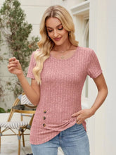 Pink Ribbed Knit Top with Asymmetrical Button Detail Burnt Coral