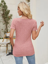 Pink Ribbed Knit Top with Asymmetrical Button Detail