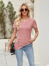 Pink Ribbed Knit Top with Asymmetrical Button Detail