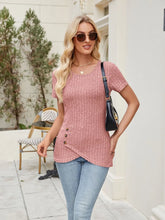 Pink Ribbed Knit Top with Asymmetrical Button Detail