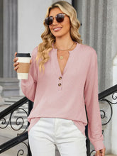 Pink Ribbed Long Sleeve Buttoned Top for Women