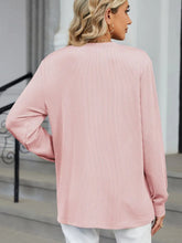 Pink Ribbed Long Sleeve Buttoned Top for Women