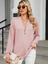 Pink Ribbed Long Sleeve Buttoned Top for Women Woman T Shirts