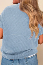 Pink Ribbed Short Sleeve Knit Top for Women