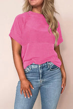 Pink Ribbed Short Sleeve Knit Top for Women