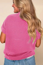 Pink Ribbed Short Sleeve Knit Top for Women Woman T Shirts