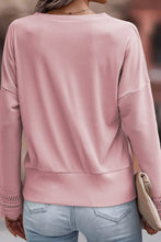 Pink Ribbed V Neck Sweater with Lace Trim