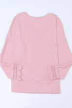Pink Ribbed V Neck Sweater with Lace Trim