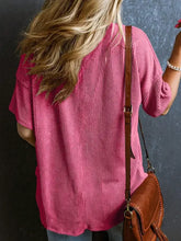 Pink Ribbed V Neck Top with Pocket Woman T Shirts