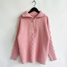Pink Ribbed Zip Long Sleeve Sweater for Women Dusty Pink