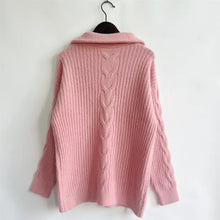 Pink Ribbed Zip Long Sleeve Sweater for Women Sweater Pullovers