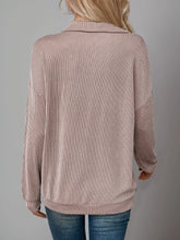 Pink Ribbed Zip-Up Collared Long Sleeve Shirt for Women