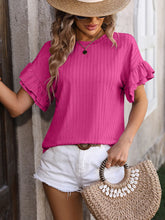 Pink Ruffle Sleeve Womens Top Polyester Stretchy Material Hot Pink