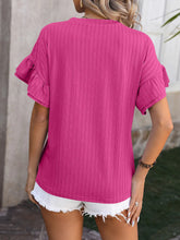 Pink Ruffle Sleeve Womens Top Polyester Stretchy Material